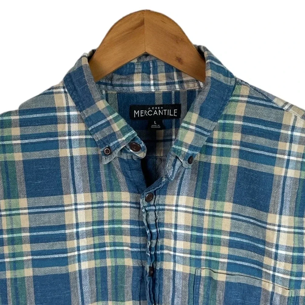 BF175 Mens J. Crew Mercantile Preppy Plaid Button Down Shirt L